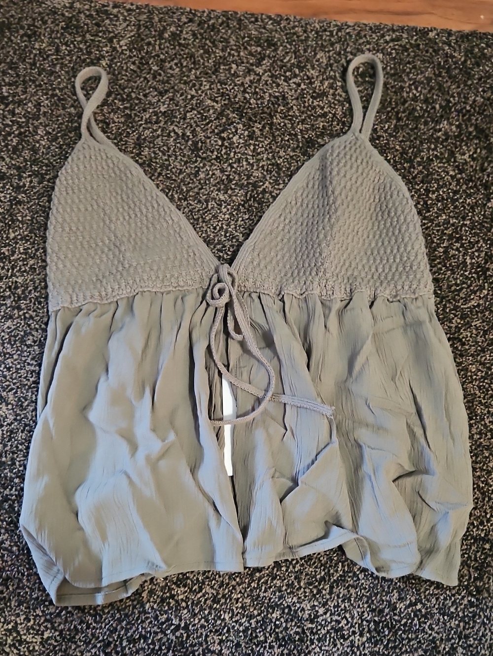 Garage Sage Green Smocked Tie-Front Cami